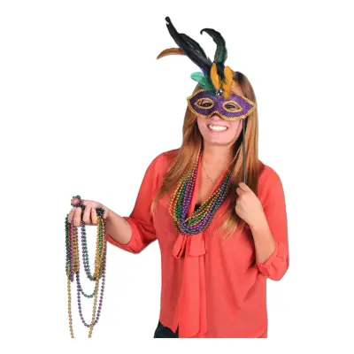 Ögonmask på Pinne med Fjädrar Flerfärgade - One size