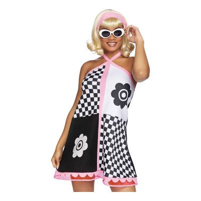 60-tals Rutig Klänning Maskeraddräkt - Medium/Large