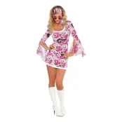 60-tals Rosa Flower Power Maskeraddräkt - Medium