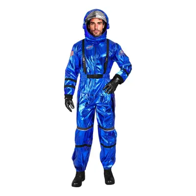 Astronaut Blå Metallic Herr Maskeraddräkt - X-Large