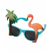 Blå Hawaii Maskeradglasögon med Palm och Flamingo