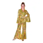 Disco Jumpsuit Gul Färgskimrande Maskeraddräkt - Medium