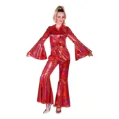 Disco Jumpsuit Röd Färgskimrande Maskeraddräkt - X-Small