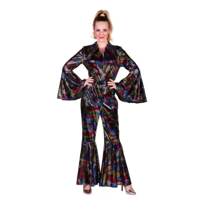 Disco Jumpsuit Svart/Färgskimrande Maskeraddräkt - X-Small