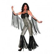 Discodrottning Silver Jumpsuit Maskeraddräkt - One size