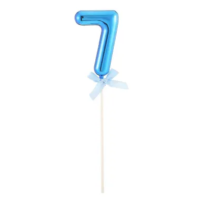 Tårtdekoration Siffra Blå med Rosett - Siffra 7