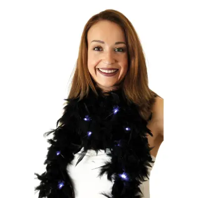 Fjäderboa Svart med LED-lampor - 180 cm