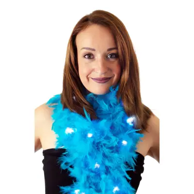 Fjäderboa Turkos med LED-lampor - 180 cm