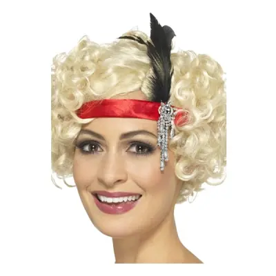 Flapper Pannband Röd med Fjäder - One size