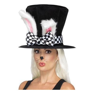 Höghatt Svart med Kaninöron - One size