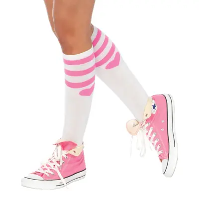 Knästrumpor Vit/Rosa med Hjärta Deluxe - One size