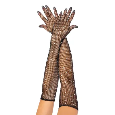 Långa Svarta Operahandskar med Stenar - One size