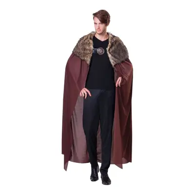 Mantel Deluxe Brun med Fluffig Krage - One size