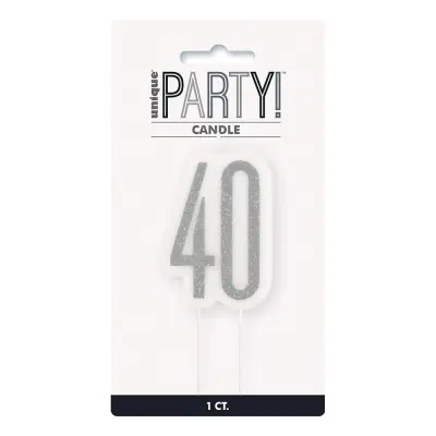 Tårtljus Födelsedag Silver - Siffra 40