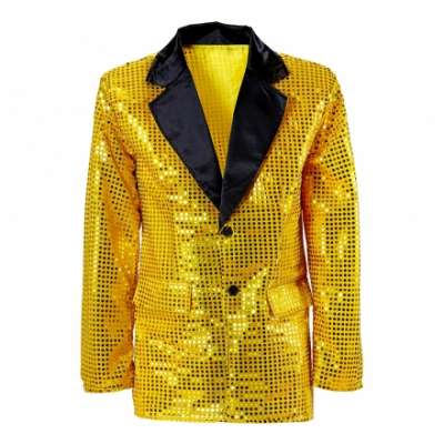 Paljettkavaj Guld med Svart Krage - One size