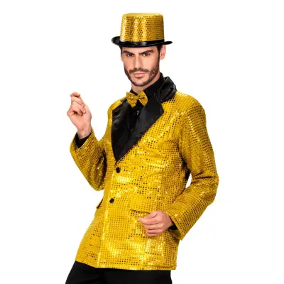 Paljettkavaj Guld med Svart Krage - One size