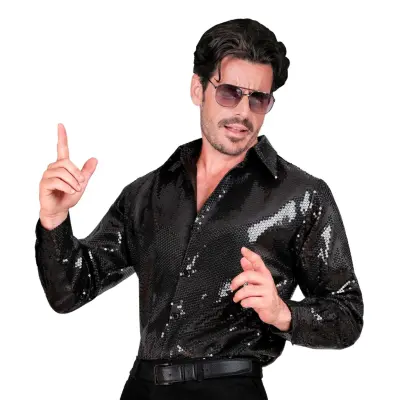 Paljettskjorta Herr Svart - Small/Medium