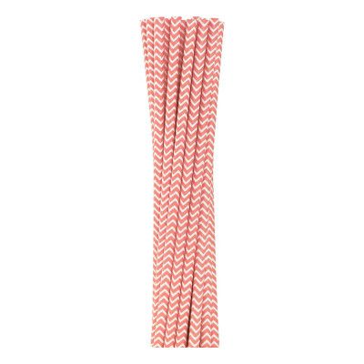 Papperssugrör Ljusrosa Chevron - 12-pack