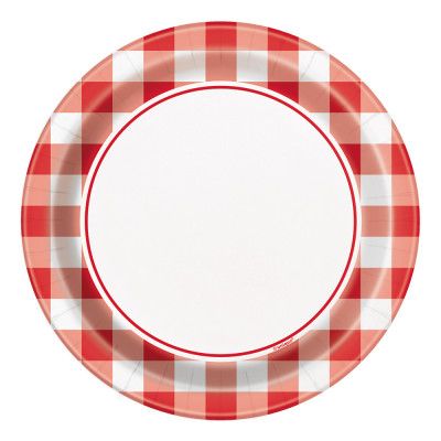 Papperstallrikar Vit/Röd Rutig - 8-pack