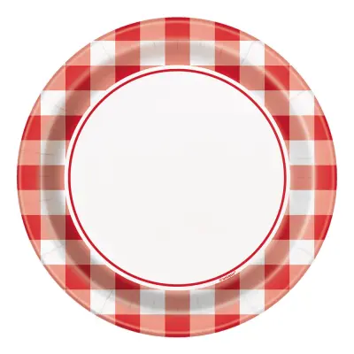 Papperstallrikar Vit/Röd Rutig - 8-pack