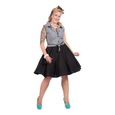 Rockabilly Klänning Svart/Vit med Kjol Maskeraddräkt - Small