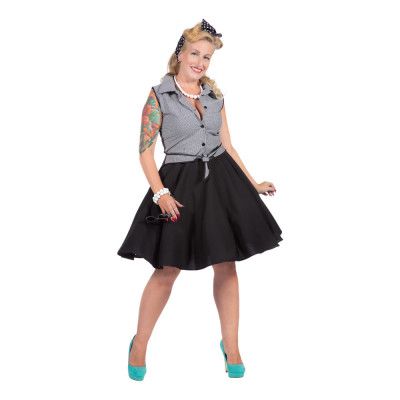 Rockabilly Klänning Svart/Vit med Kjol Maskeraddräkt - X-Small