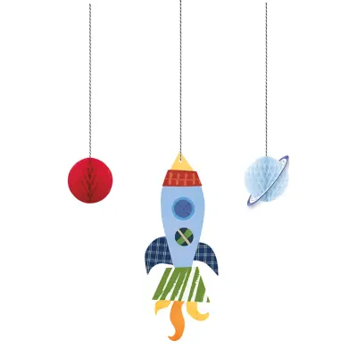 Rymdraket&Planet Honeycomb Hängande Dekoration - 3-pack