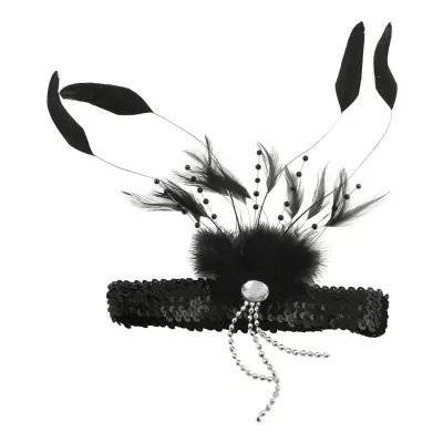 Svart Paljettband med Fjädrar - One size