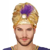 Turban Guld med Fjäder - One size
