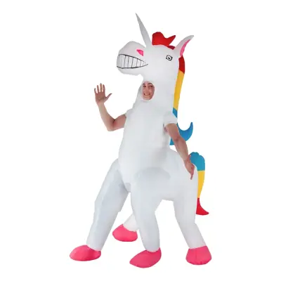Uppblåsbar Vit Enhörning Maskeraddräkt - One size