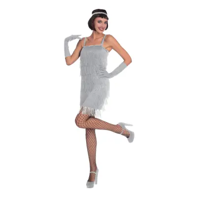 20-tals Flapperklänning Silver Maskeraddräkt - Large