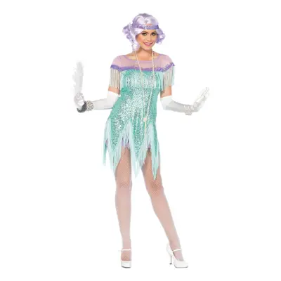 20-tals Foxtrotklänning Havsblå Deluxe Maskeraddräkt - Small