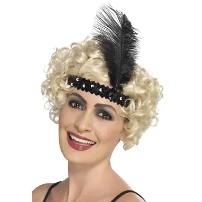 20-tals Hårband med Fjäder Svart