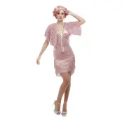 20-tals Vintage Kort Flapper Ljusrosa Maskeraddräkt - Small