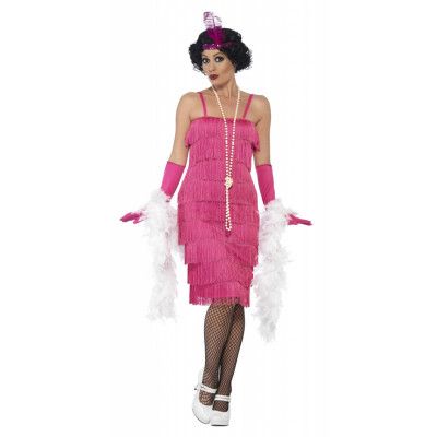 Flapper Lång Rosa Maskeraddräkt M