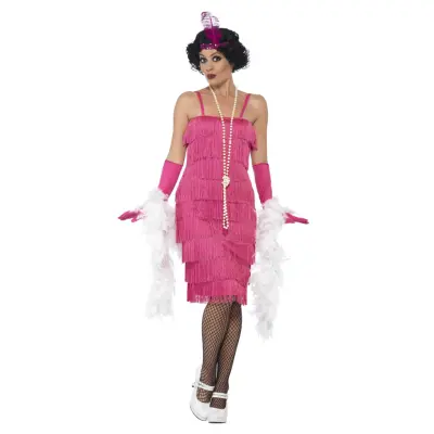 Flapper Lång Rosa Maskeraddräkt S