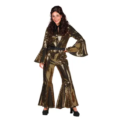 70-tals Disco Jumpsuit Guld Maskeraddräkt Deluxe - Medium