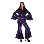 70-tals Disco Jumpsuit Lila Maskeraddräkt Deluxe - Small