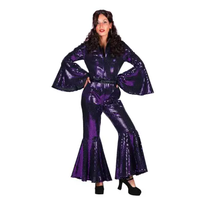 70-tals Disco Jumpsuit Lila Maskeraddräkt Deluxe - Small