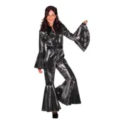 70-tals Disco Jumpsuit Silver Maskeraddräkt Deluxe - Large