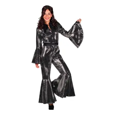 70-tals Disco Jumpsuit Silver Maskeraddräkt Deluxe - X-Small