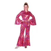Disco Jumpsuit Rosa Färgskimrande Maskeraddräkt - Medium