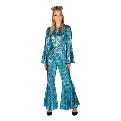 Disco Jumpsuit Turkos Deluxe Maskeraddräkt - X-Small