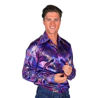 Disco Skjorta Herr Lila/Färgskimrande - Small