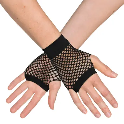 80-tals Fingerlösa Näthandskar Korta Svarta - One size
