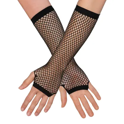 80-tals Fingerlösa Näthandskar Långa Svarta - One size