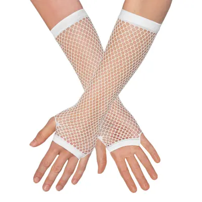 80-tals Fingerlösa Näthandskar Långa Vita - One size