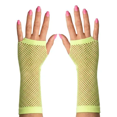80-tals Fingerlösa Näthandskar Neongul - One size