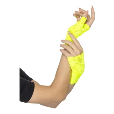 80-tals Fingerlösa Spetshandskar Gula - One size