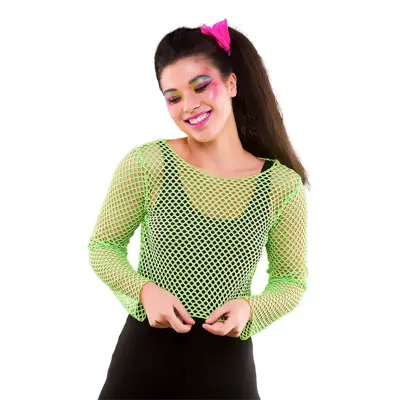 80-tals Fisknätströja Kort Neongrön - Plus size